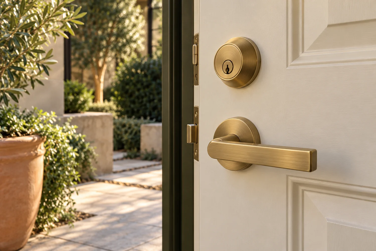 Illustrative front-door lock and lever handle